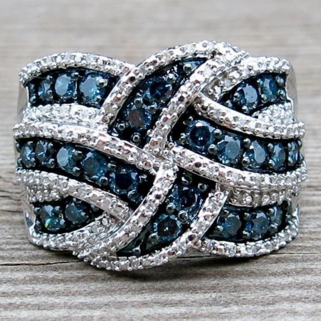 Woman Silver Blue Sapphire Cultured Fashion Ring  R-06