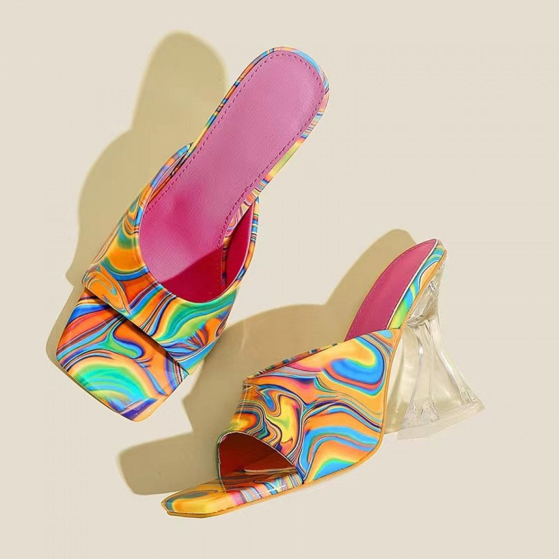 Women's Colorful Square Toe High Heel Sandals S-138