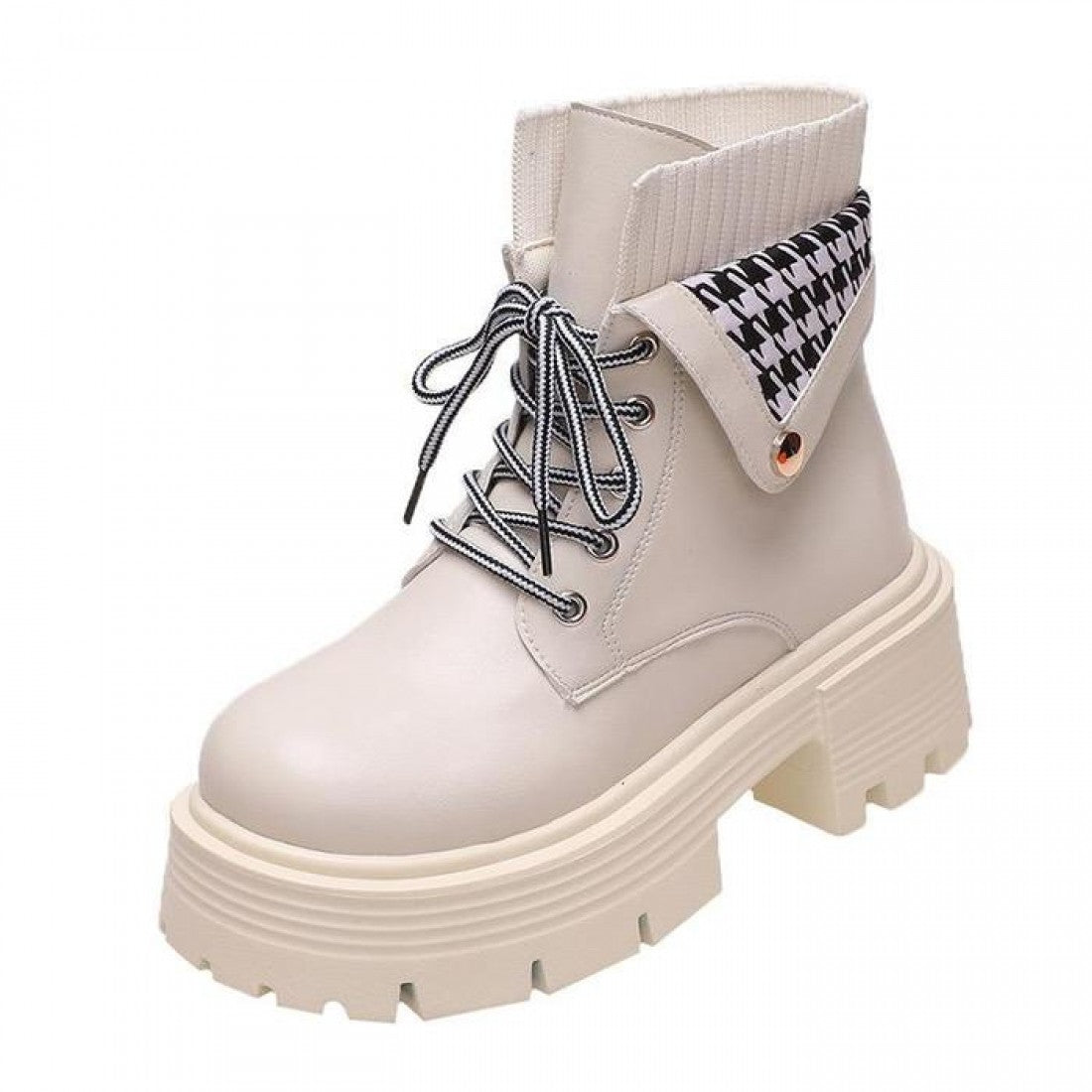 Women’s Chunky Ankle Boots with Houndstooth Knit S-173