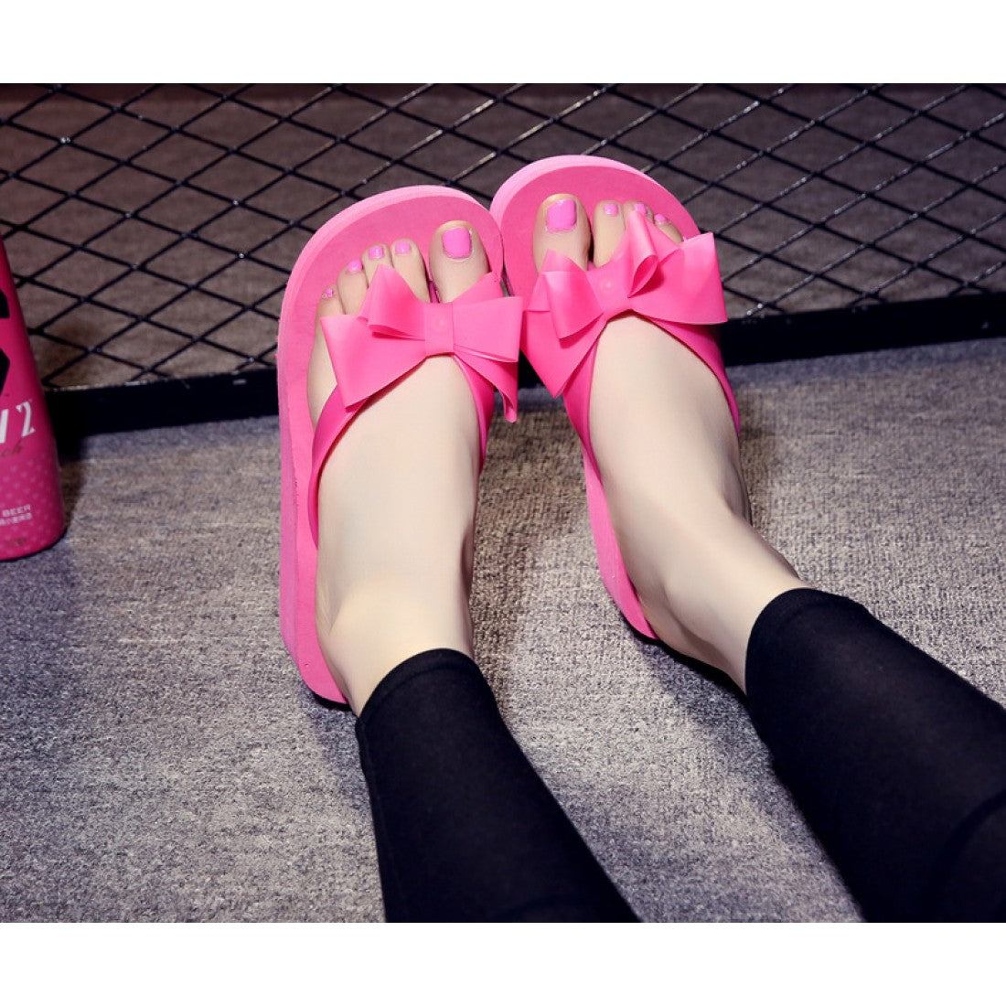 Women's Summer Bow Flip Flops with Platform High Heels S-163