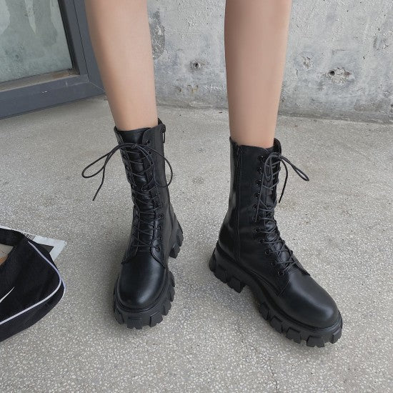 Women's Thick Bottom Lug Sole Lace-Up Boots