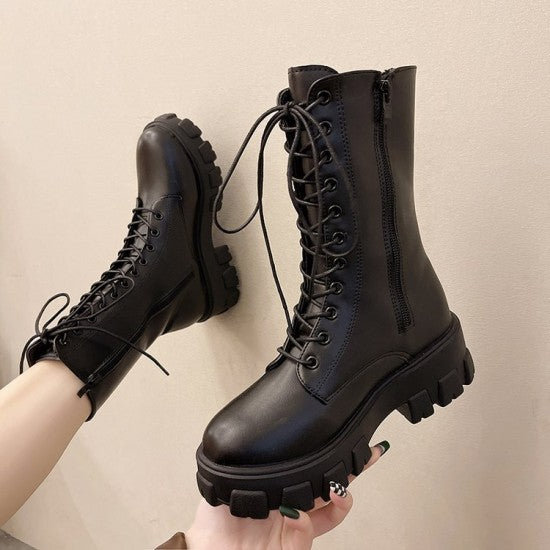 Women's Thick Bottom Lug Sole Lace-Up Boots